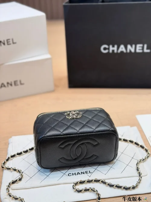 Chanel Vanity Black Quilted Leather Vanity Bag