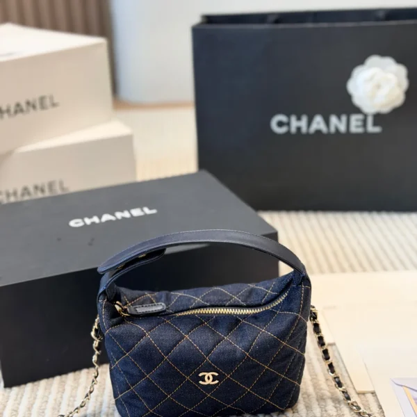 Chanel Brown Chain Denim Handbag