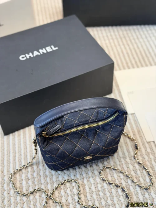 Chanel Brown Chain Denim Handbag