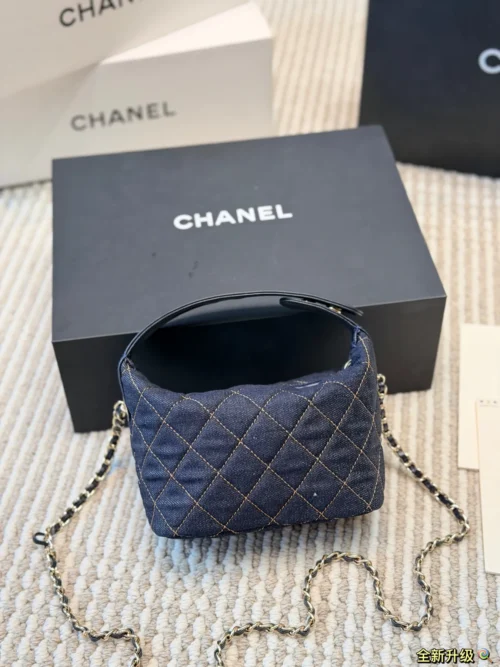 Chanel Brown Chain Denim Handbag
