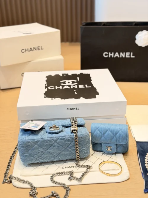 Chanel Small Blue Chain Denim Bag