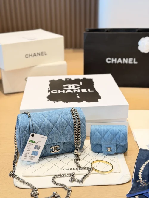 Chanel Small Blue Chain Denim Bag