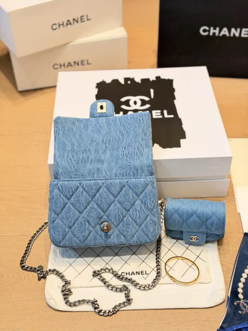 Chanel Small Blue Chain Denim Bag