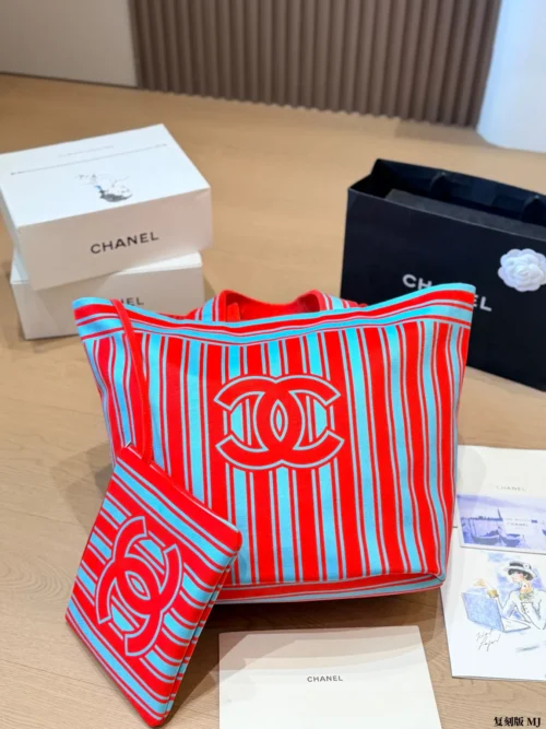 Chanel Deauville Red Embroidered Canvas Wallet