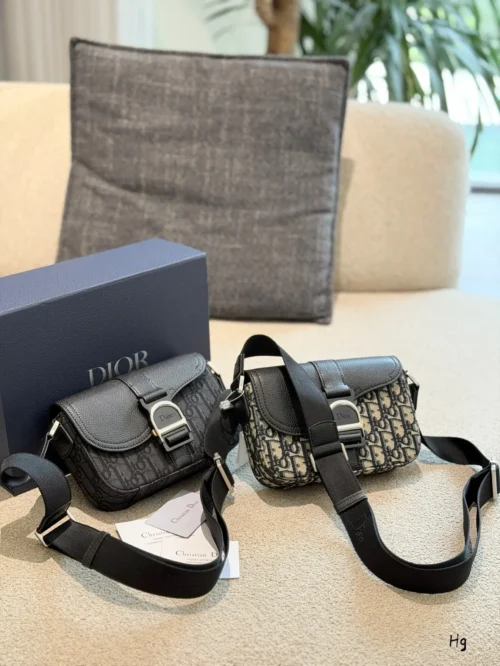 Dior Saddle Black Monogram Leather Bag