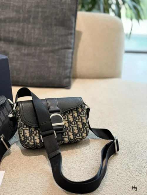 Dior Saddle Black Monogram Leather Bag