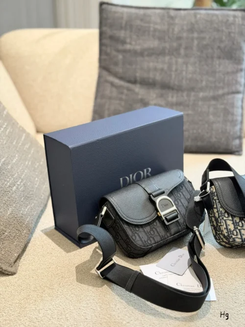 Dior Saddle Black Monogram Leather Bag