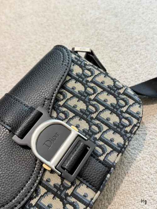 Dior Saddle Black Monogram Leather Bag