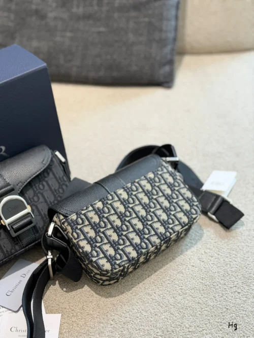 Dior Saddle Black Monogram Leather Bag