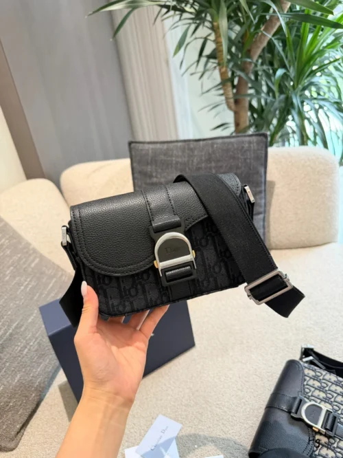 Dior Saddle Black Monogram Leather Bag