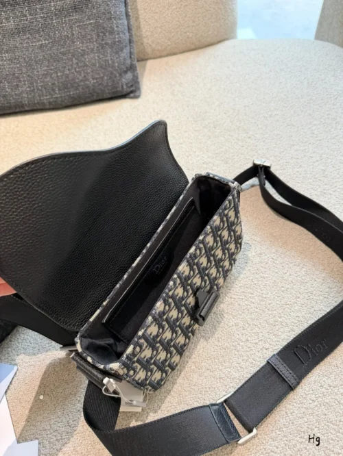 Dior Saddle Black Monogram Leather Bag