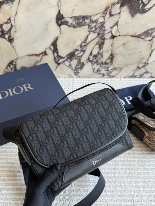 Dior Small Black Leather Messenger Bag