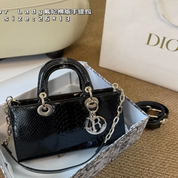 Dior Lady Dior Croc-Embossed Top Handle Bag
