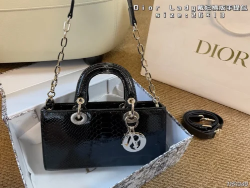 Dior Lady Dior Croc-Embossed Top Handle Bag