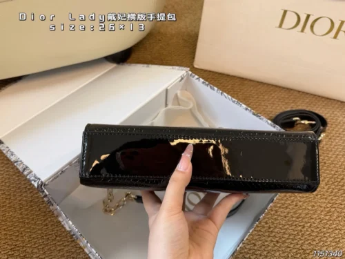 Dior Lady Dior Croc-Embossed Top Handle Bag