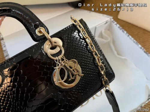 Dior Lady Dior Croc-Embossed Top Handle Bag