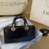 Dior Lady Dior Croc-Embossed Top Handle Bag