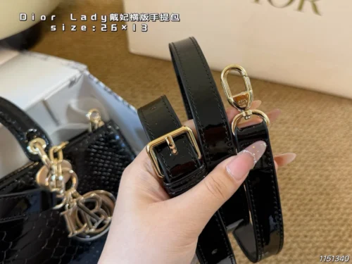 Dior Lady Dior Croc-Embossed Top Handle Bag
