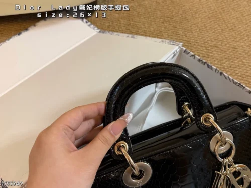 Dior Lady Dior Croc-Embossed Top Handle Bag