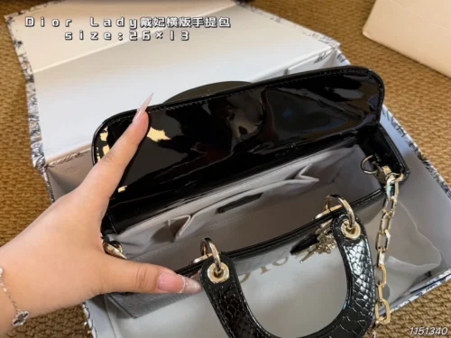 Dior Lady Dior Croc-Embossed Top Handle Bag