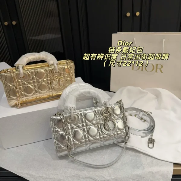 DIOR0114-01 Dior Silver Quilted Leather Top Handle Bag