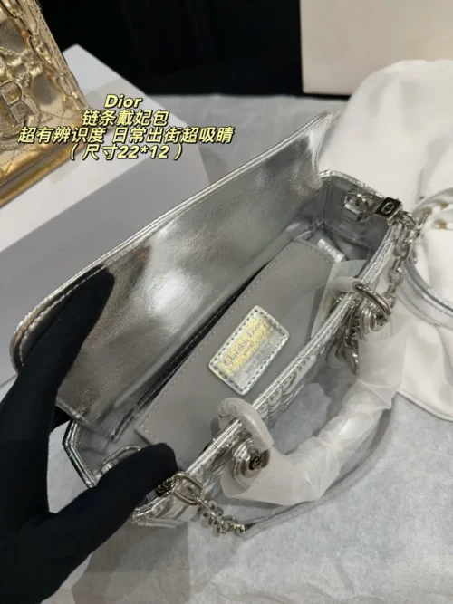 Dior Silver Quilted Leather Top Handle Bag