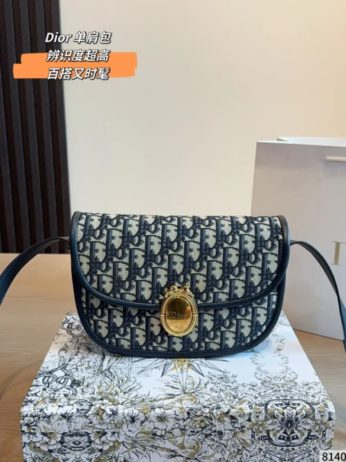 Dior 30 Montaigne Blue Embroidered Calfskin Crossbody Bag