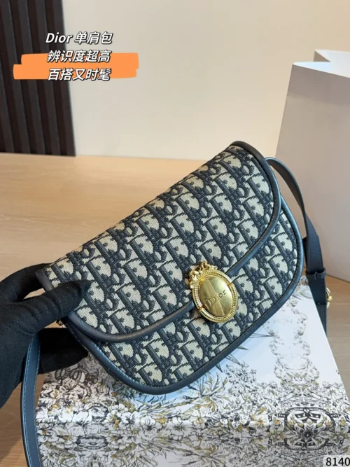 Dior 30 Montaigne Blue Embroidered Calfskin Crossbody Bag