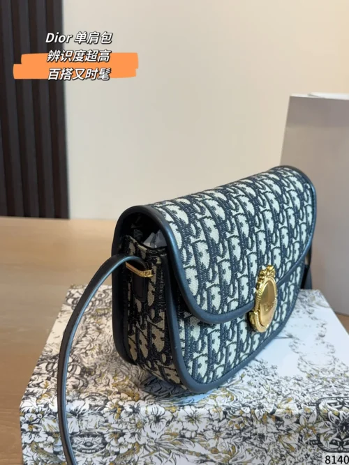 Dior 30 Montaigne Blue Embroidered Calfskin Crossbody Bag