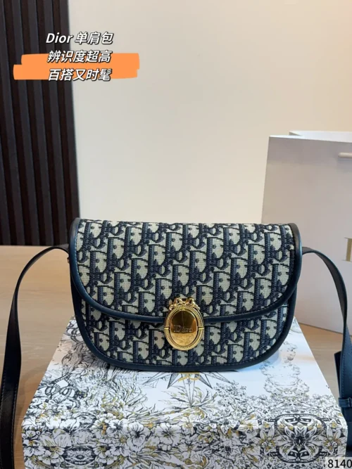 Dior 30 Montaigne Blue Embroidered Calfskin Crossbody Bag