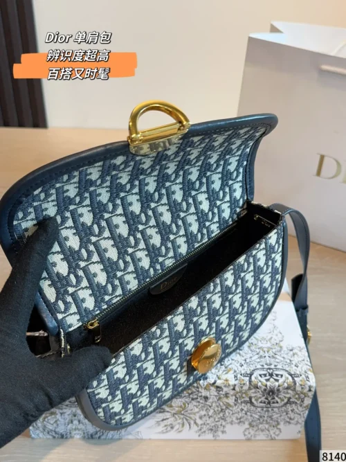 Dior 30 Montaigne Blue Embroidered Calfskin Crossbody Bag