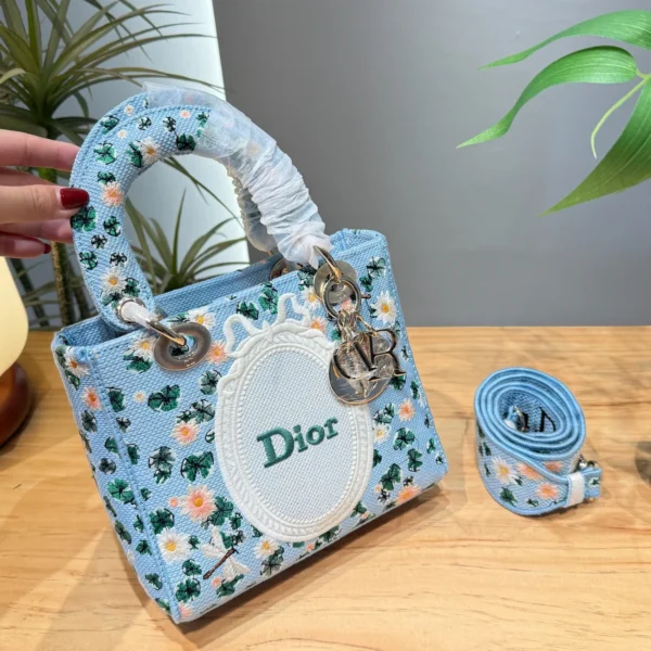 DIOR0156-01 Dior Lady Dior Blue Embroidered Canvas Handbag
