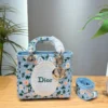 Dior Lady Dior Blue Embroidered Canvas Handbag