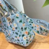 Dior Lady Dior Blue Embroidered Canvas Handbag