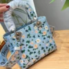 Dior Lady Dior Blue Embroidered Canvas Handbag
