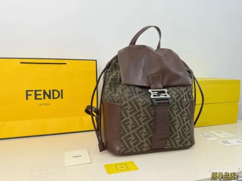 Fendi Flux Black Drawstring Leather Backpack