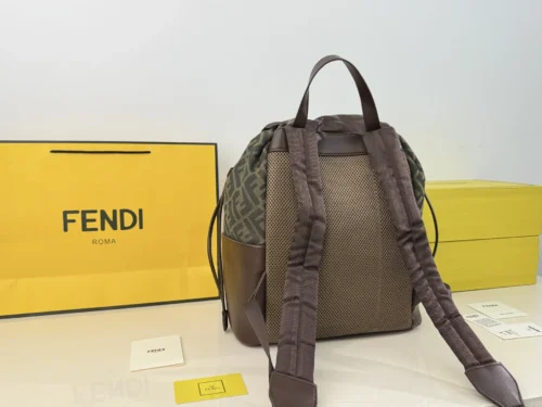 Fendi Flux Black Drawstring Leather Backpack