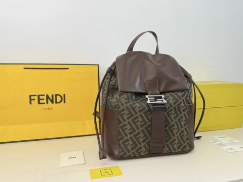 Fendi Flux Black Drawstring Leather Backpack