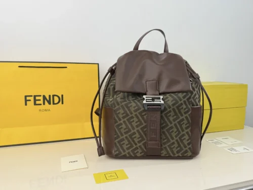 Fendi Flux Black Drawstring Leather Backpack