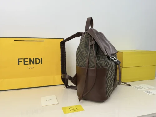 Fendi Flux Black Drawstring Leather Backpack