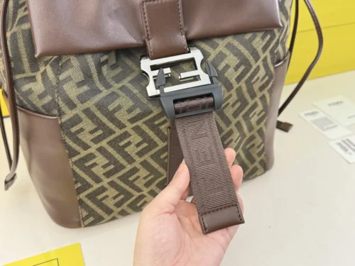 Fendi Flux Black Drawstring Leather Backpack
