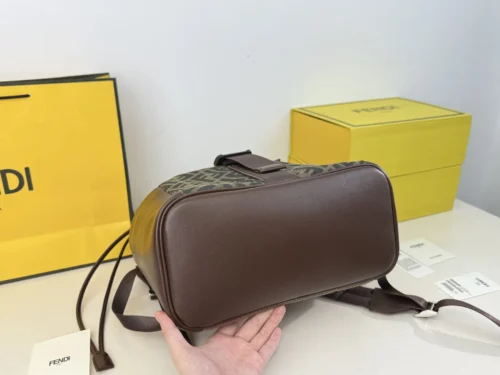 Fendi Flux Black Drawstring Leather Backpack