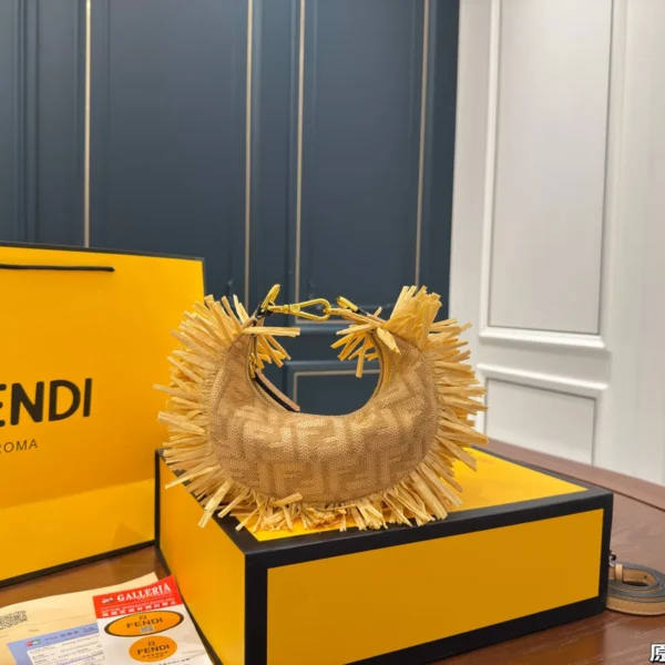 Fendi Large Woven Raffia Clutch Bag
