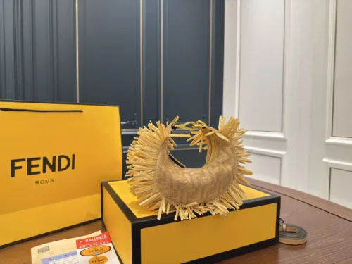 Fendi Large Woven Raffia Clutch Bag