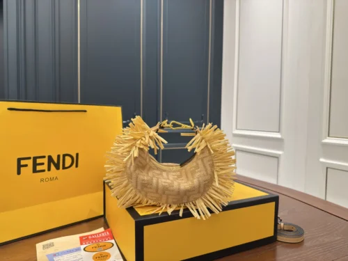 Fendi Large Woven Raffia Clutch Bag