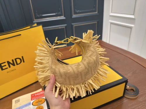 Fendi Large Woven Raffia Clutch Bag