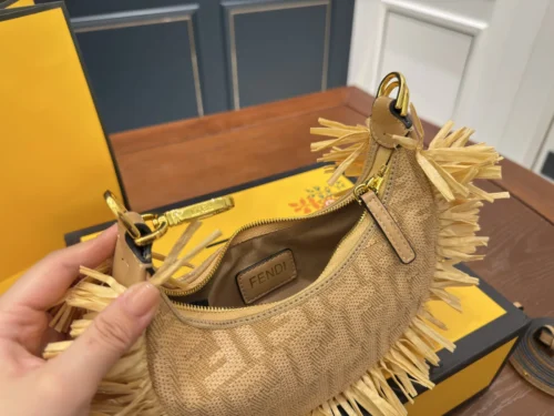 Fendi Large Woven Raffia Clutch Bag