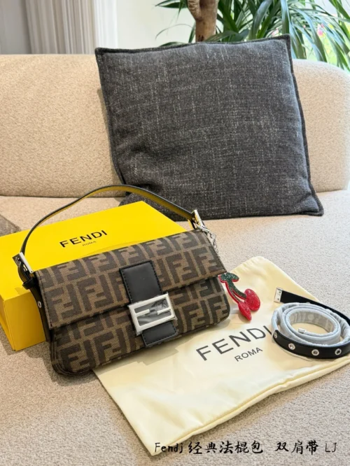 Fendi Baguette Black Monogram Leather Bag