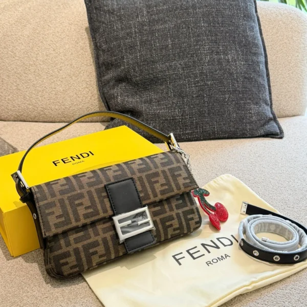 Fendi Baguette Black Monogram Leather Bag