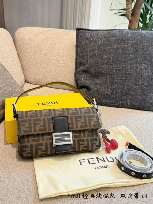 Fendi Baguette Black Monogram Leather Bag